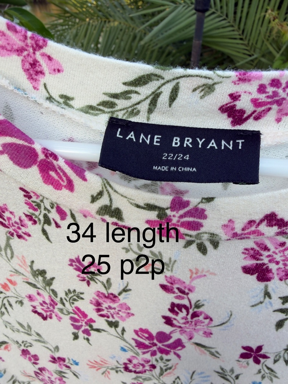 Lane Bryant Cream Tank Top with Pink Floral Print - Picture 3 of 3